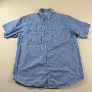 Columbia PFG Short Sleeve Shirt Men's Medium Blue Fishing Outdoor Button Down